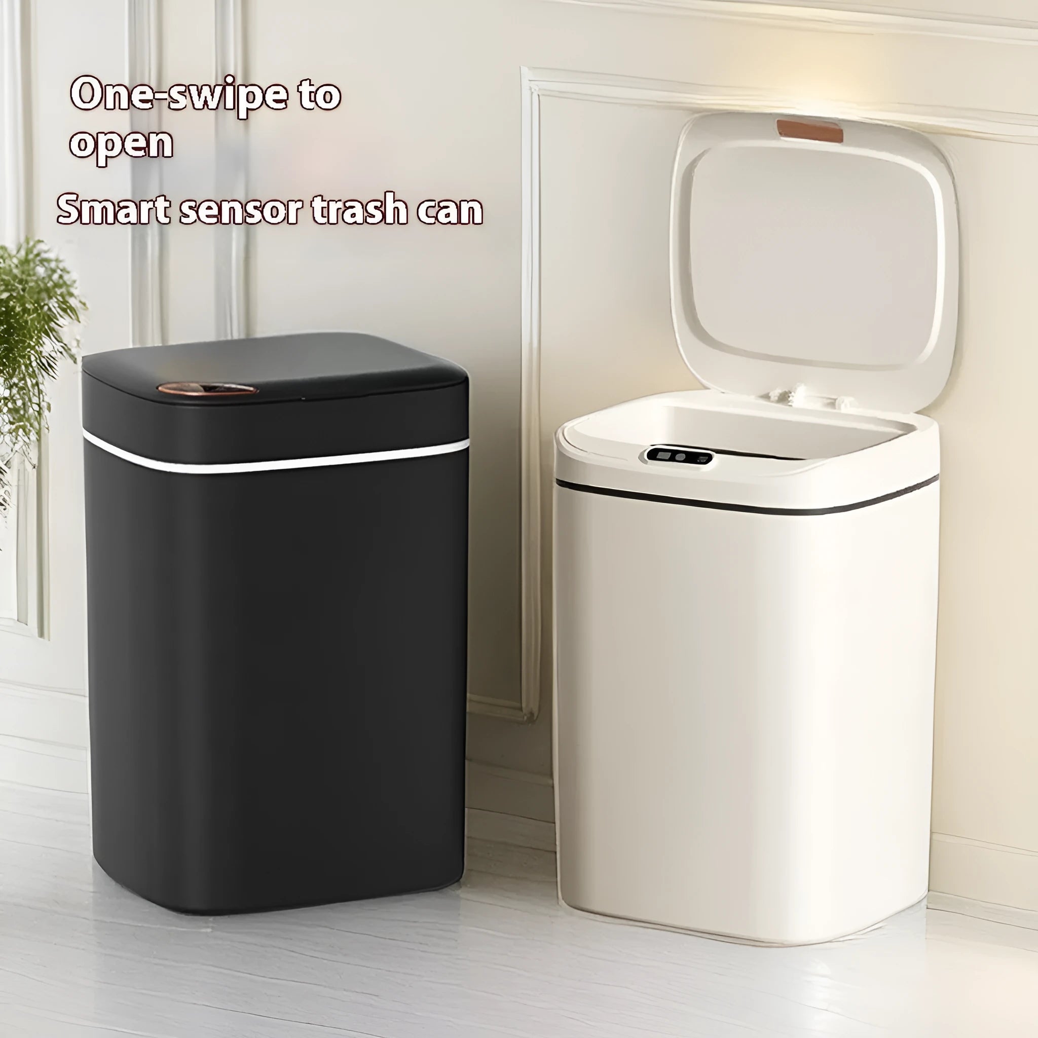 Square automatic sensor kitchen bin with induction opening in milk white colour, 14L capacity