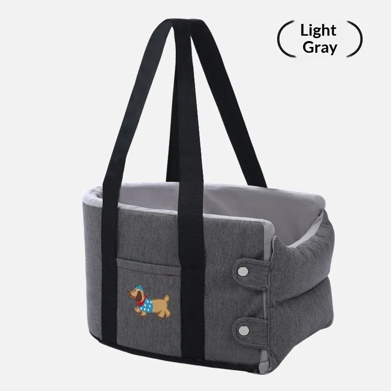 Car centre console pet pad in dark gray linen nest style for small dogs and cats