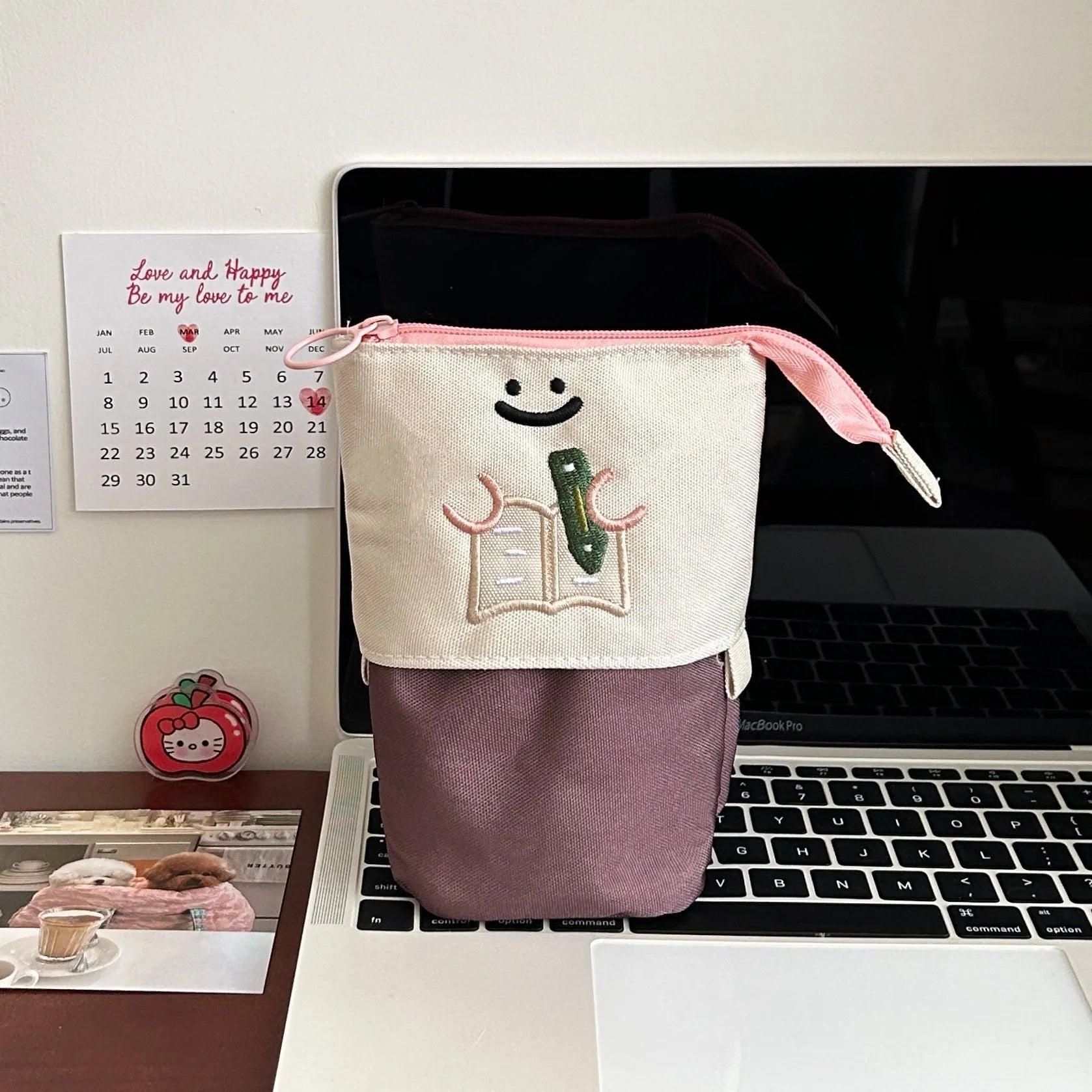 Korean style cartoon collapsible pencil case in Oxford fabric, brown colour