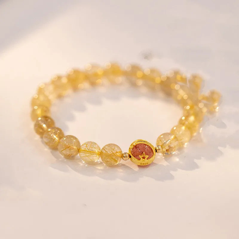 Natural citrine gold rutilated quartz crystal bracelet in Korean diamond style