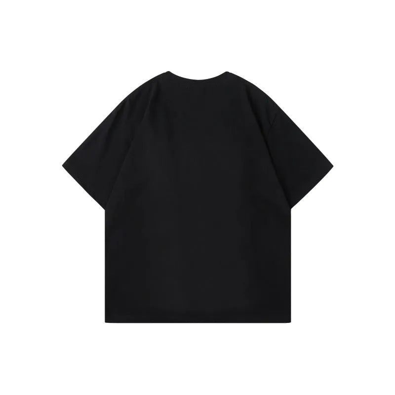 Loose fit cotton t-shirt with colour block patchwork and large letter graphic design