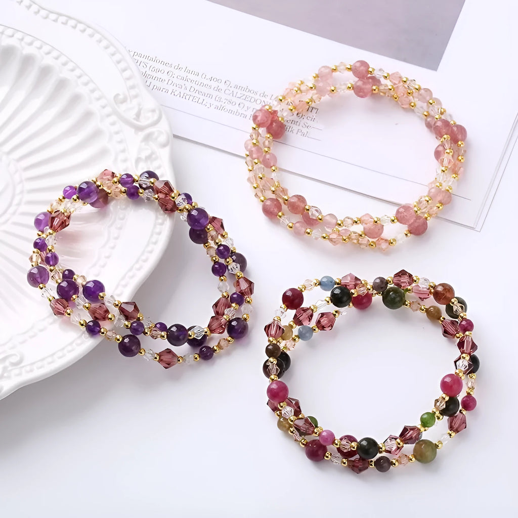 Women's adjustable crystal bracelet with tourmaline stones and rope tightening mechanism