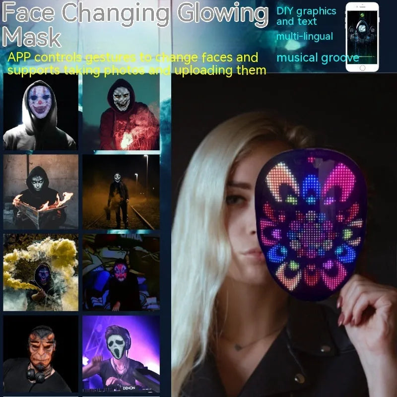 Avengers character LED luminous electronic face mask with coloured light display.