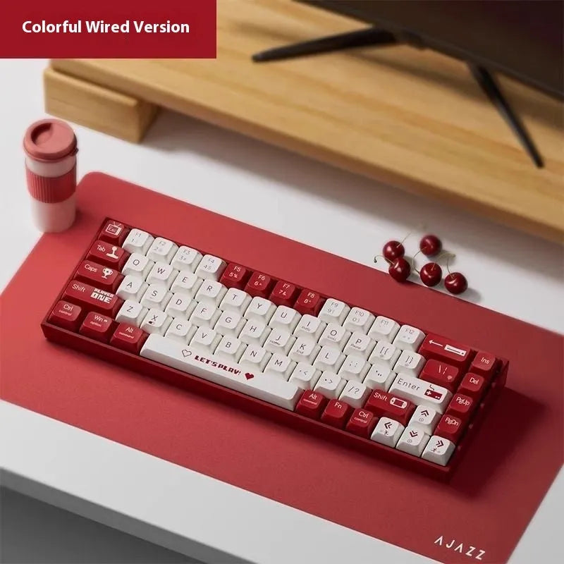 AJAZZ AK680 red and white hot-swappable mechanical gaming keyboard on a desk