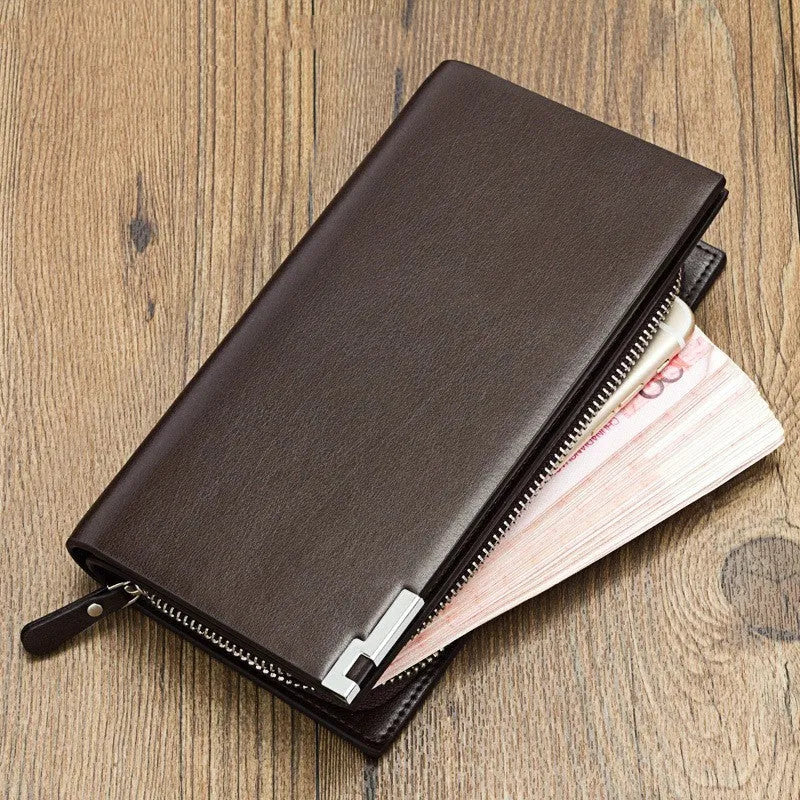 Men's long multifunctional zipper wallet in waterproof PU leather with seven pockets
