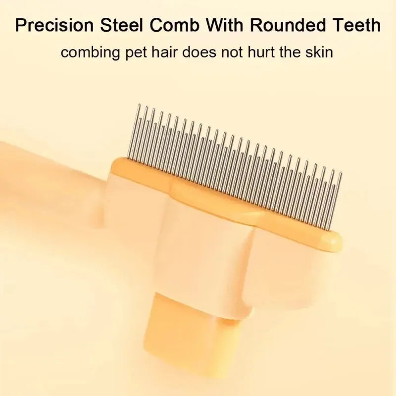 Green and yellow dog grooming brush with one-click hair removal mechanism and pressure adjustment