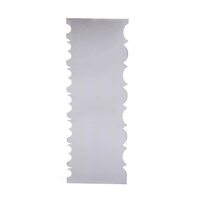 Stainless steel cake scraper with geometric polygon edge pattern for decorative baking
