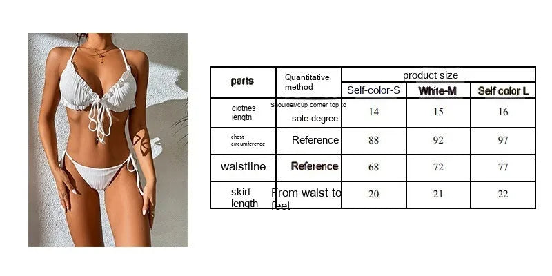 Women's backless lace-up bikini swimsuit with sunken stripe pleated front in black colour