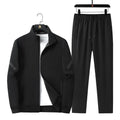 Men's plus-size knitted cotton sports leisure suit with jacket and trousers in black dark blue gray for outdoor spring autumn