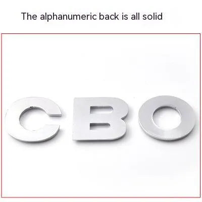 Zinc alloy metal car letter sticker in 3D style, shown in silver finish, approx 2.5cm size.