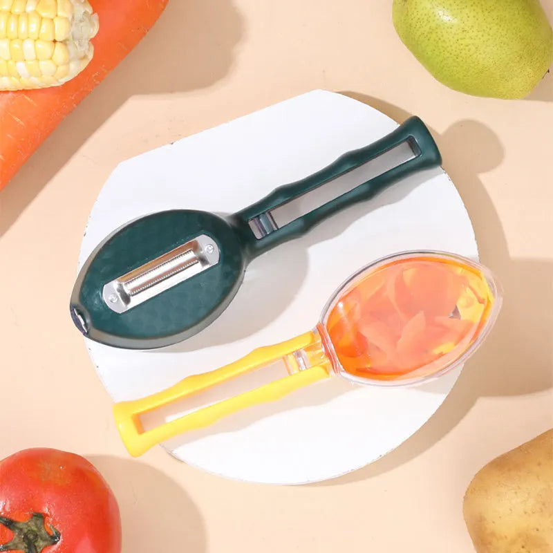 Yellow peeling knife with protective storage lid for fruit and vegetable preparation