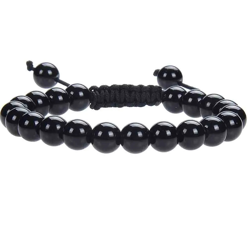 Women's hand-woven flat knot braided healing bracelet with colourful gemstone beads