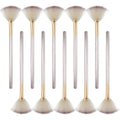 10 professional facial fan brushes with champagne finish acrylic handles and soft fibre bristles
