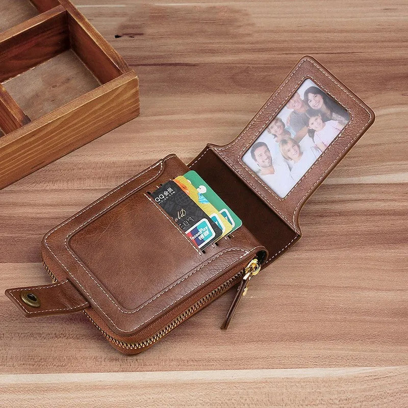 Men's 2 fold short style wallet in three colour options: light brown, black, and dark brown