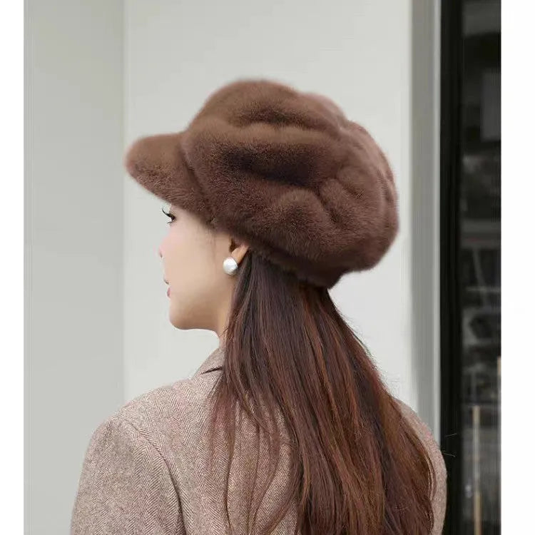 Women's knit pumpkin hat dome style fake mink one size 54-58cm colour black