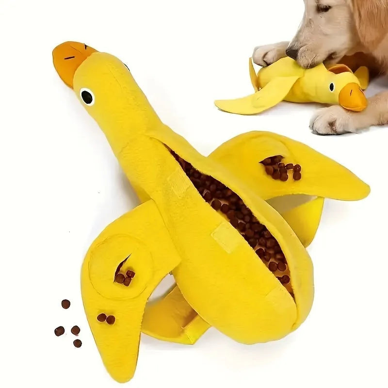 Yellow teddy toy with duck doll sound feature for dog training and chewing