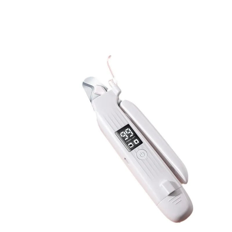 White battery-powered dog nail clippers with rechargeable battery and ABS plastic construction