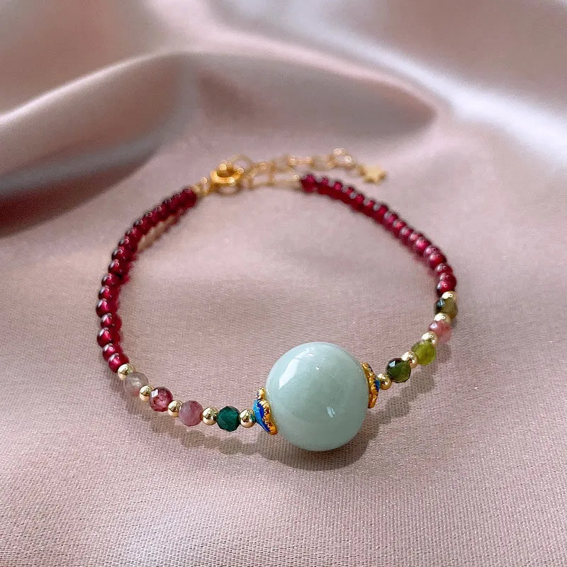 Women's garnet bracelet with drop shape design in tourmaline with electroplating finish