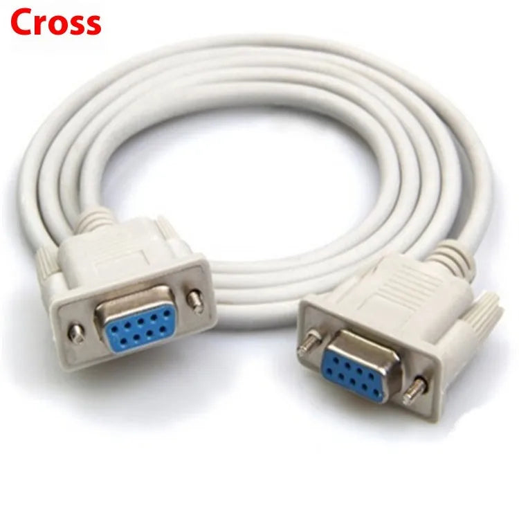 Milky white DB9 female to female RS232 serial cable with 1.5m length for null modem connections.
