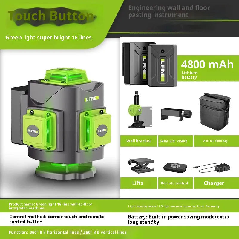 Green 16-line 3D self-leveling laser level unit with compact nylon and aluminium body