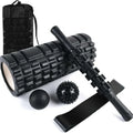 Black six-piece 33cm foam roller with segmented shaft and protective carrying case