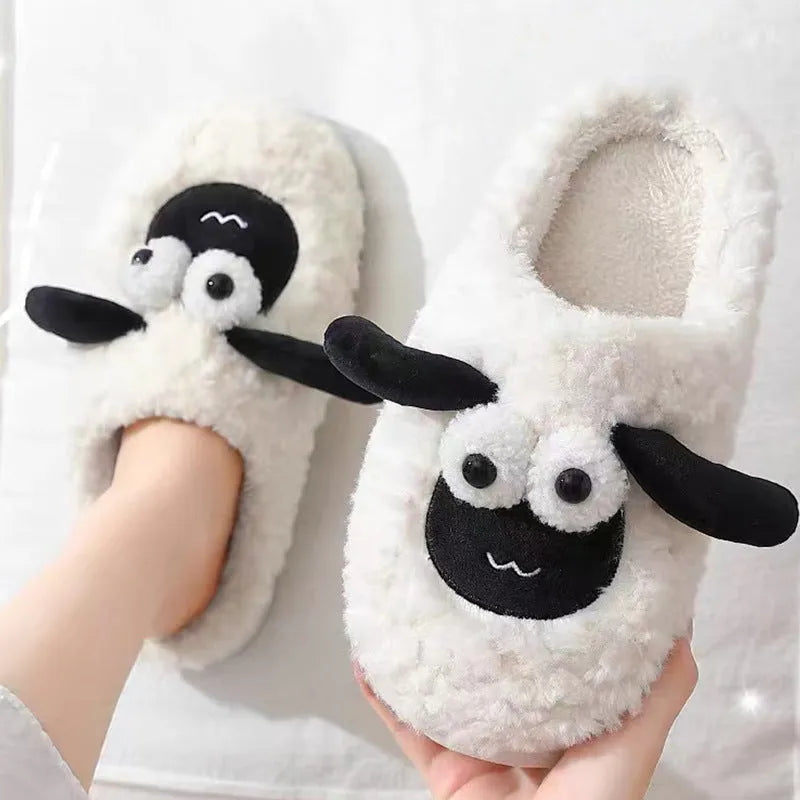 Simple lambswool thermal cotton slip-on slippers in brown, grey, or white with a suede upper.