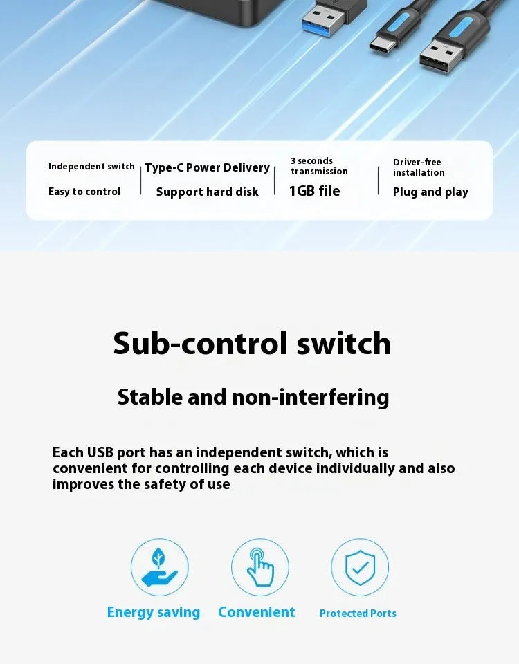 Vention USB 3.0 4-port extender docking station with 1 metre cable, multi-interface plug