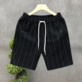 Men's black and white striped fleece-lined casual shorts with straight leg and ankle banded design