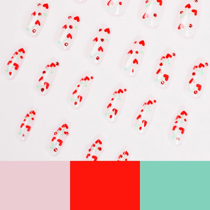French love diamond small cherry nail armour decorations 24 piece set with adhesive tube