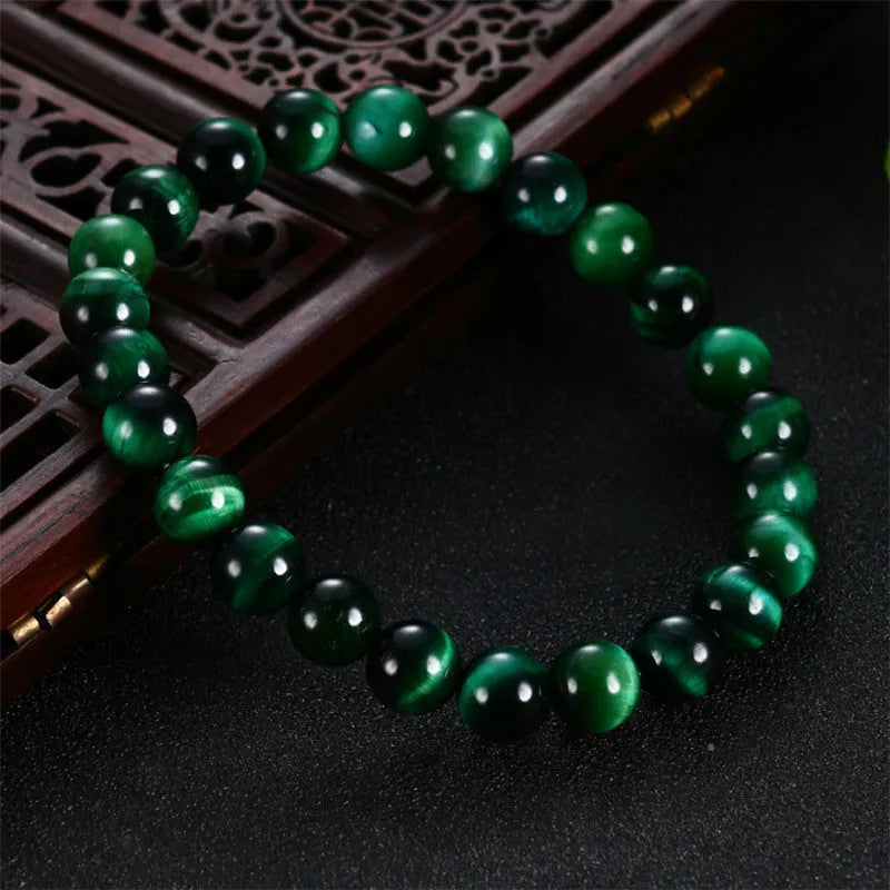 Green tiger eye stone bracelet with geometric faceted beads in various size options
