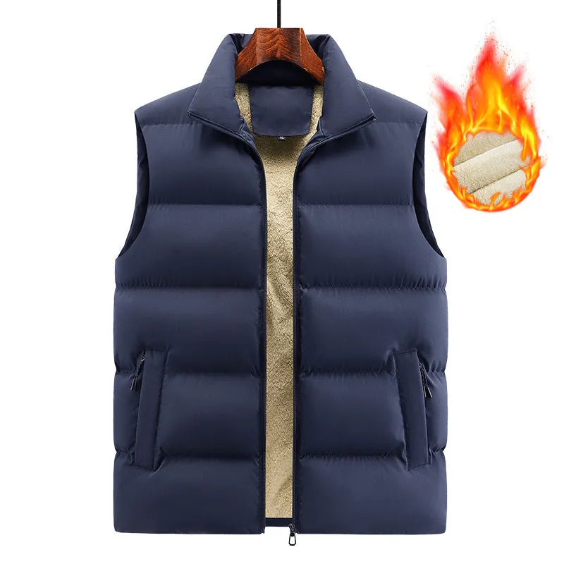 Men's striped lambswool vest in black, dark blue, or red with sleeveless waistcoat design
