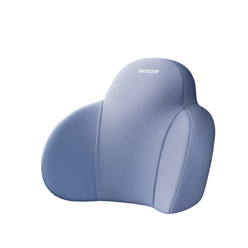 Automotive headrest and lumbar support pillows with all-cotton covers and memory foam filler in various colour options