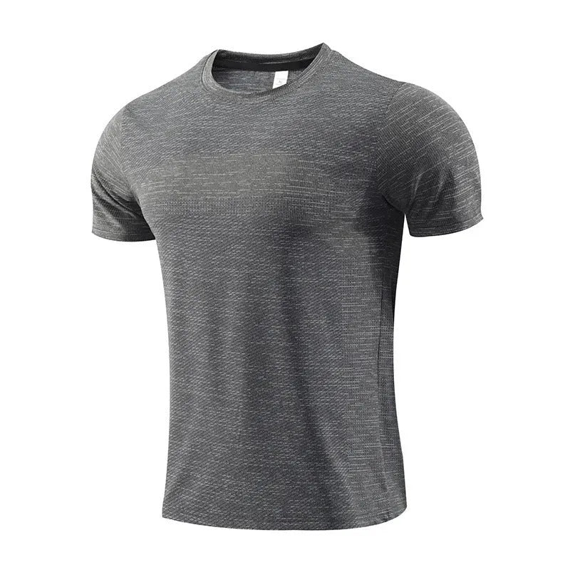 Man's short sleeve running t-shirt in polyester spandex fabric, shown in red colour.