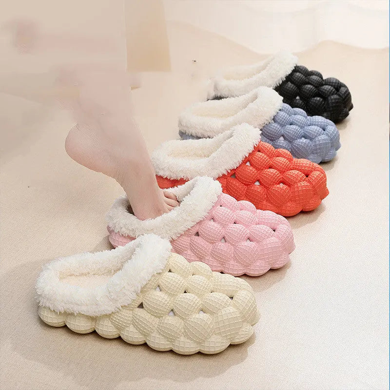 Winter anti-skid indoor slippers for women with EVA upper, thickened EVA sole, and round head, in solid colours.