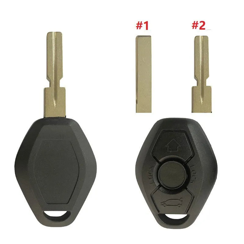 BMW 3 button remote key with straight silver blade and black fob for EWS system.