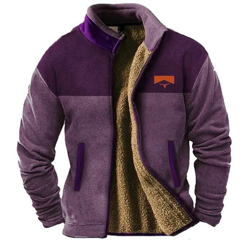 Men's green fleece-lined padded polyester coat showing regular length and sizing from S to 5XL