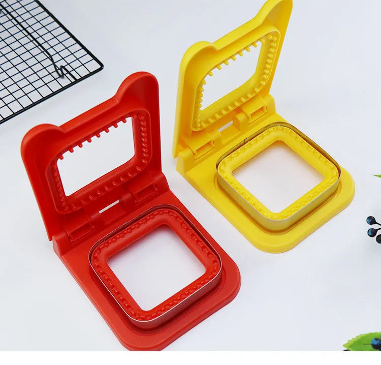 Red square sandwich cutter pressing mold made from PP plastic for neat sealed bread edges