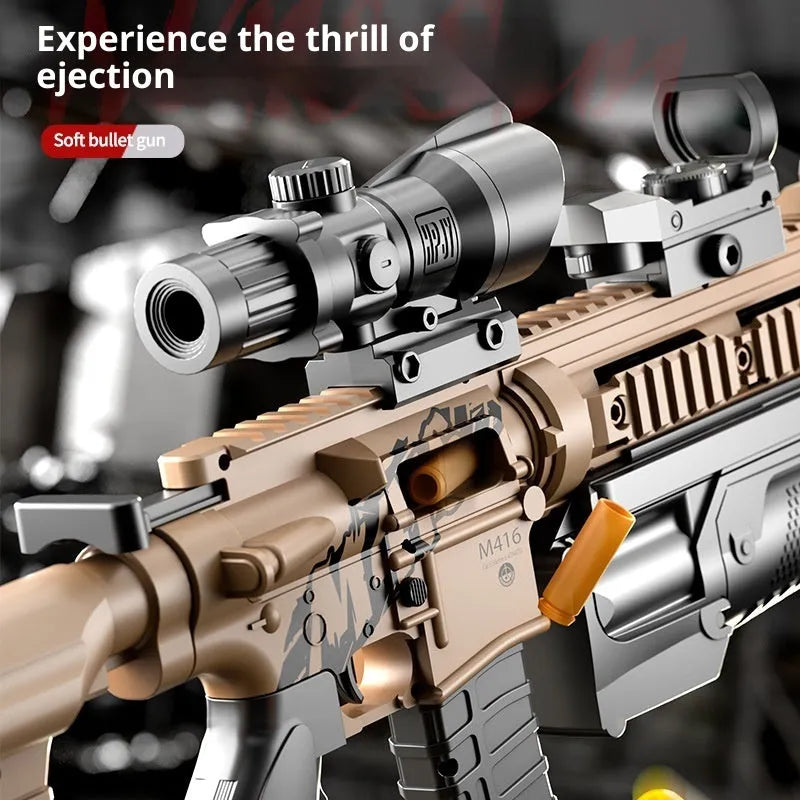 Manual bolt throwing shell soft bullet gun M416 sand colour plastic toy with accessories