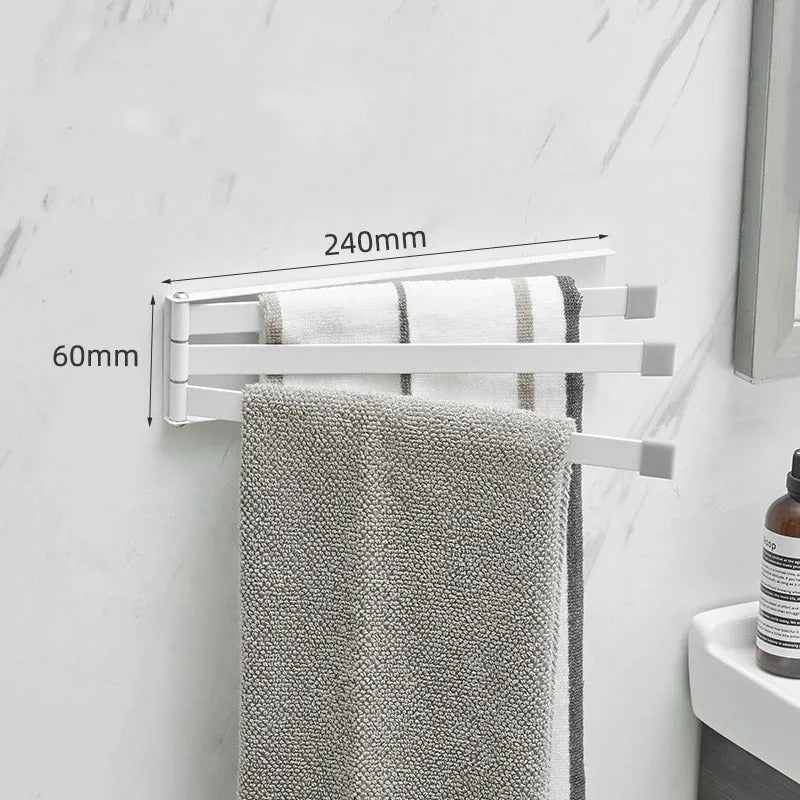 Nordic style folding towel rack in black mounted on bathroom wall without drilling