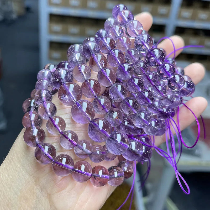 Natural Brazilian iced amethyst bracelet round crystal beads 7A grade close-up