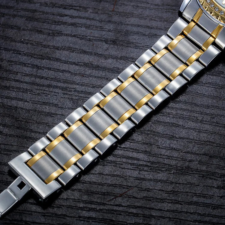 Fashionmonger gold and silver automatic mechanical watch for men with luminous hands on a black or white dial.