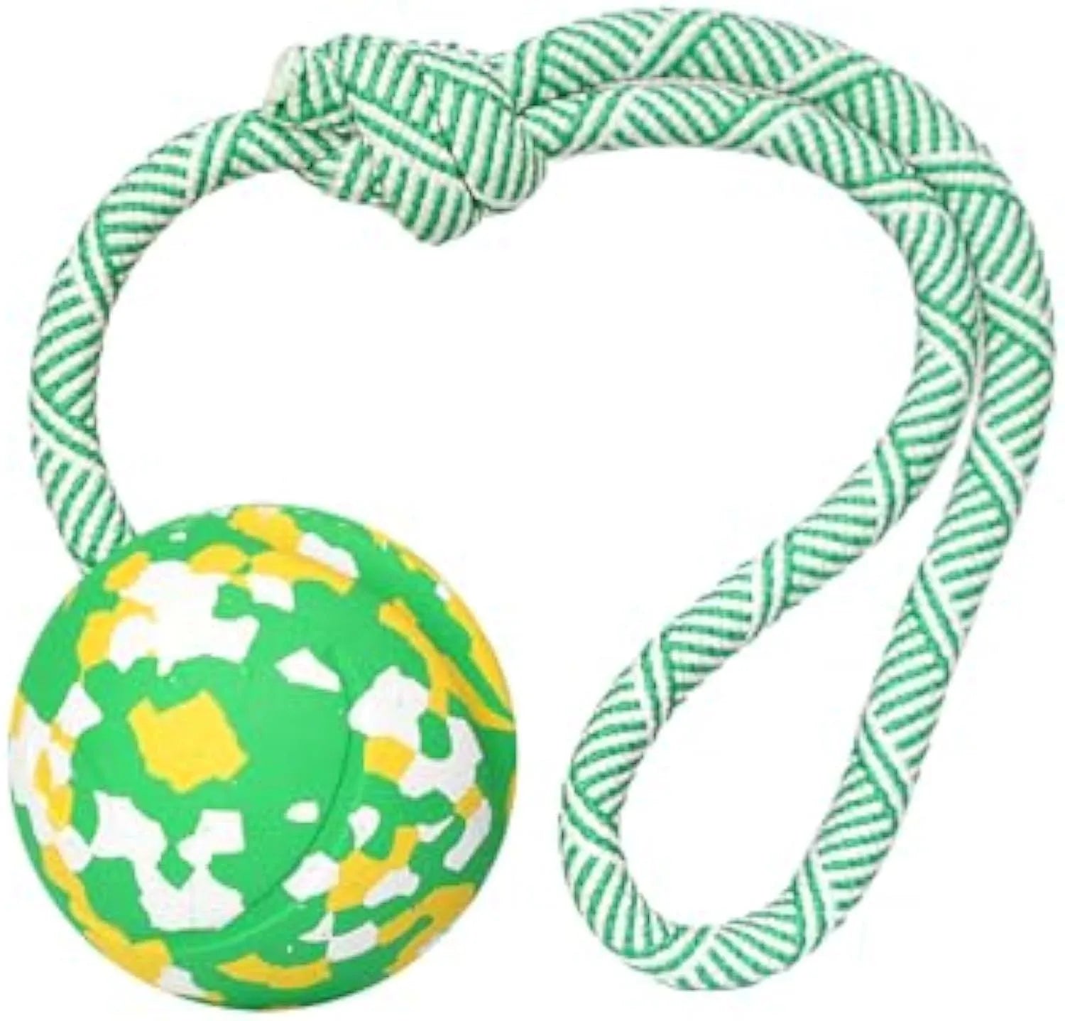 Natural rubber dog ball on nylon rope toy for medium and small dogs with 2.4 inch ball diameter