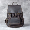 Retro crazy horse leather backpack in brown showing double shoulder straps and soft handle