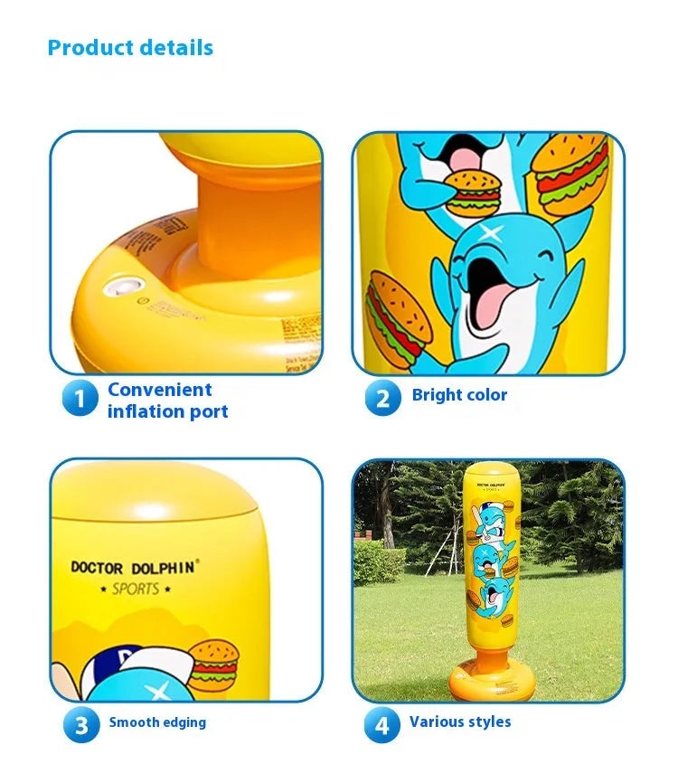 Yellow hamburger patterned inflatable boxing column, 120cm tall PVC fitness tumbler for home training