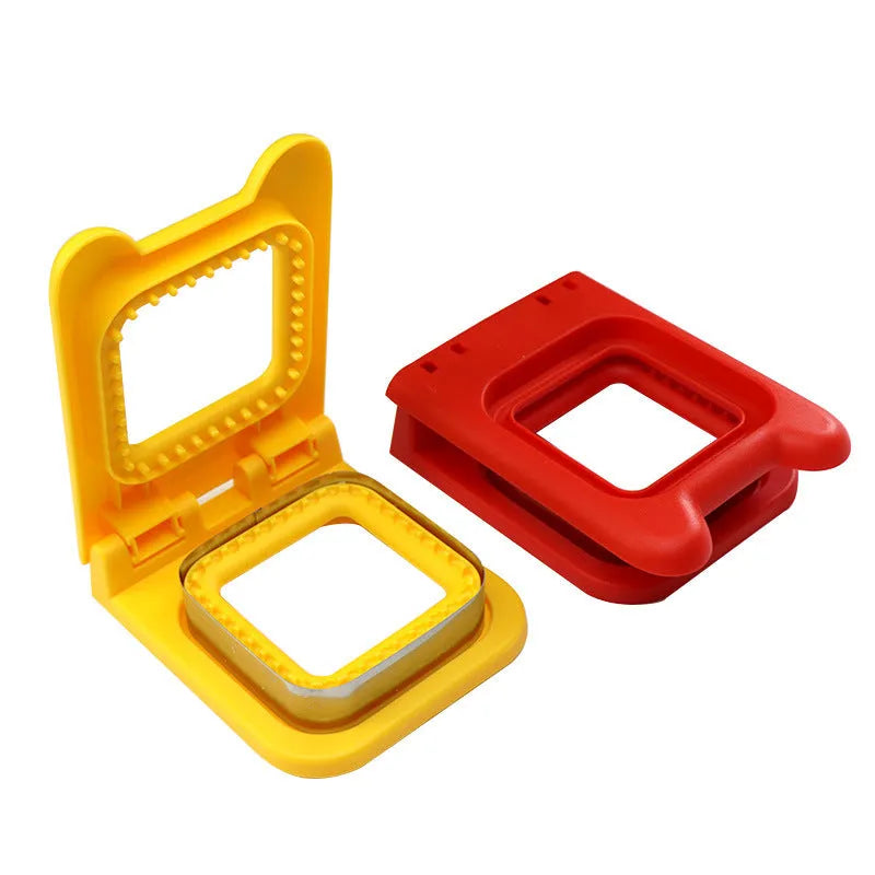 Red square sandwich cutter pressing mold made from PP plastic for neat sealed bread edges