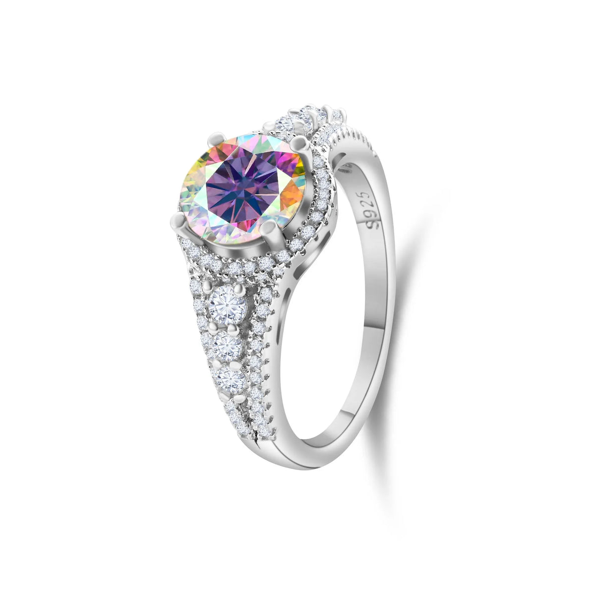 2 carat round cut colour moissanite ring in sterling silver S925 men's ring 6mm