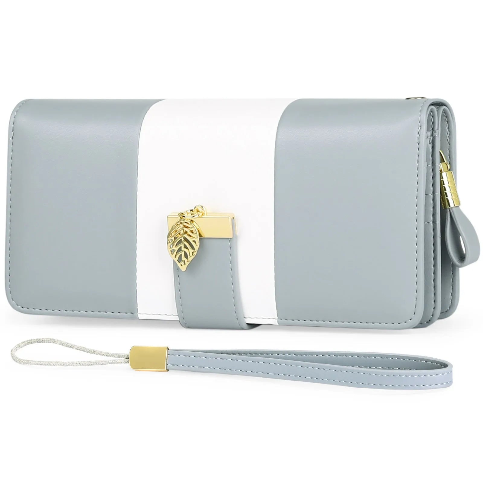 Black anti-theft clutch bag with combination lock showing interior microfiber lining and wallet section.