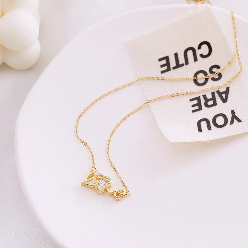 Gold titanium steel clavicle chain necklace with love pendant for women