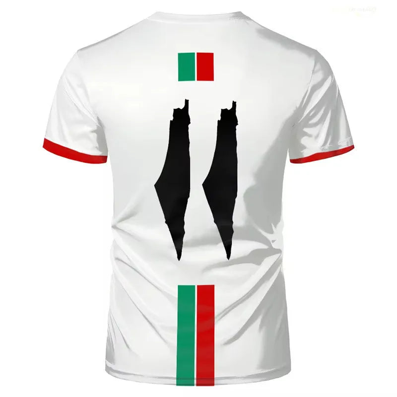 3D printed football pattern on spandex T-shirt with half sleeves in street fashion style