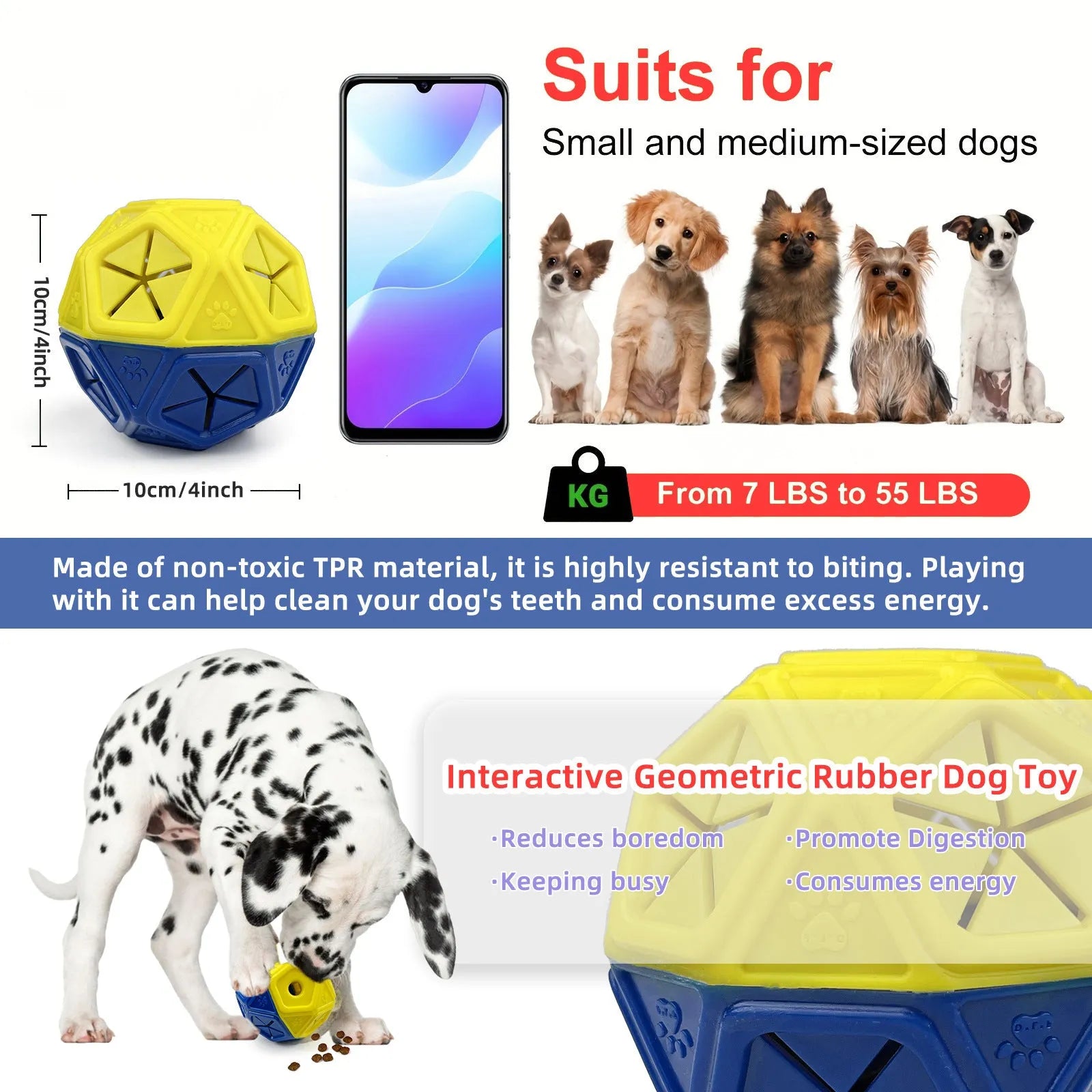 Blue or red hollow plastic dog puzzle toy for treat dispensing.